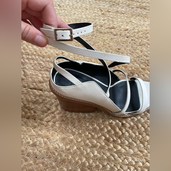 TIBI Ivory Leather Wooden Block Heel Faye Sandals Size 38 - Picture 8 of 11